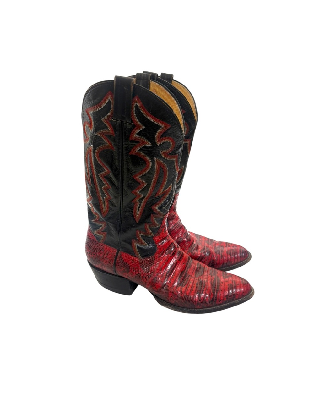 Vintage Panhandle Slim Mens 12 B Cowboy Boots Cherry Red Teju Lizard Western